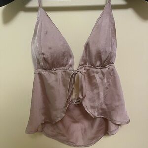 SOLD Garage light pink tie front babydoll bow halter cami top size s